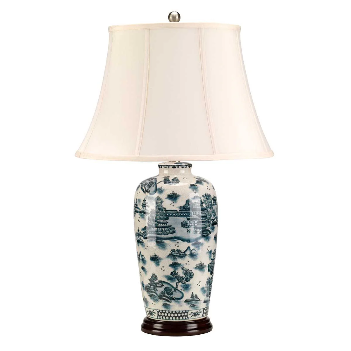Blaue traditionelle Tischlampe mit 1 Licht - Blau und Weiß mit cremefarbenem Schirm - Image 8