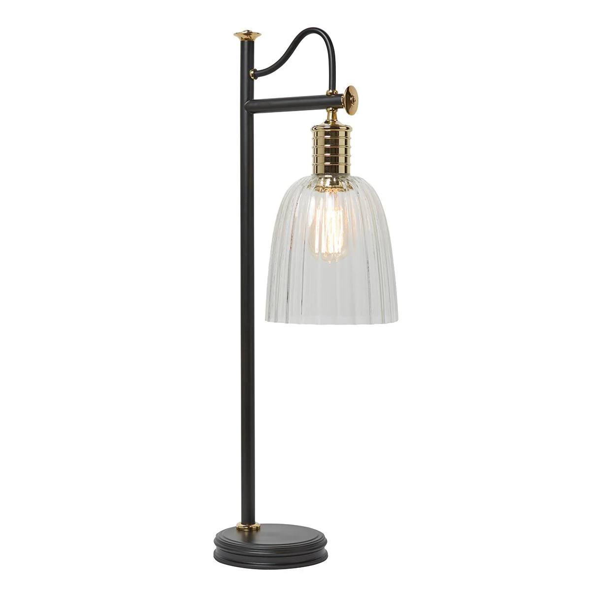 Douille Tischlampe mit 1 Licht, Schwarz/poliertes Messing mit klarem Schirm - Image 2