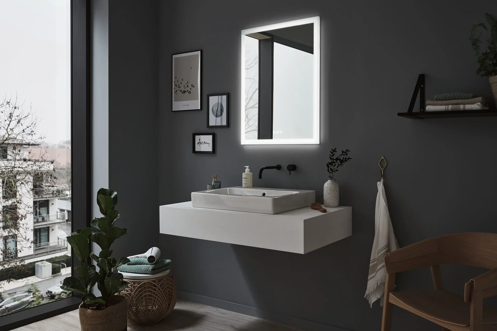 HomeSpa LED Leuchtspiegel Mirra eckig IP44 Spiegel/Weiß 22W WhiteSwitch Spiegelleuchte - Image 3
