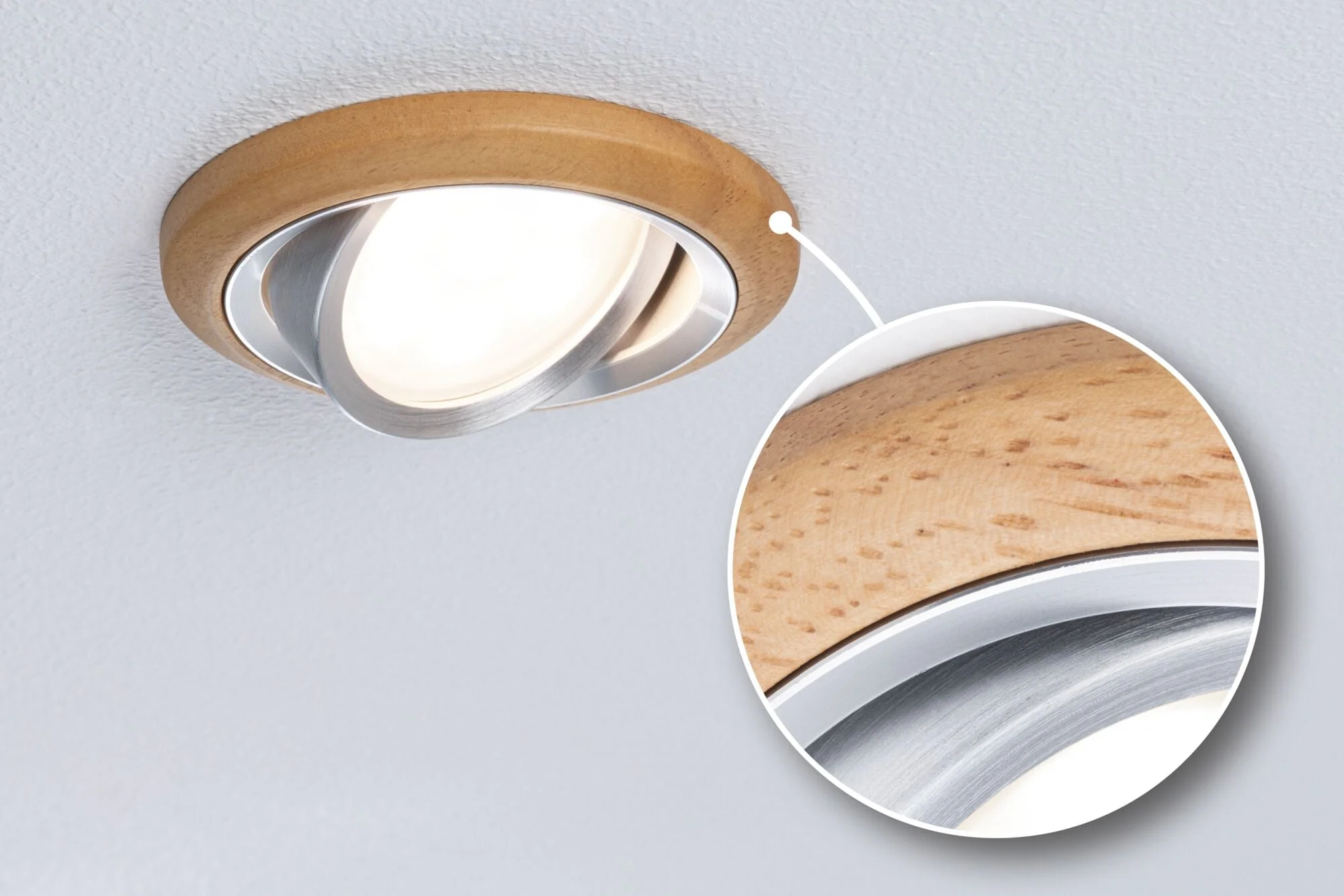 LED Einbauleuchte Lanati Einzelspot rund 84mm 30° Coin 6W 470lm 230V 2700K Holzoptik Eiche/Alu gedreht - Image 2