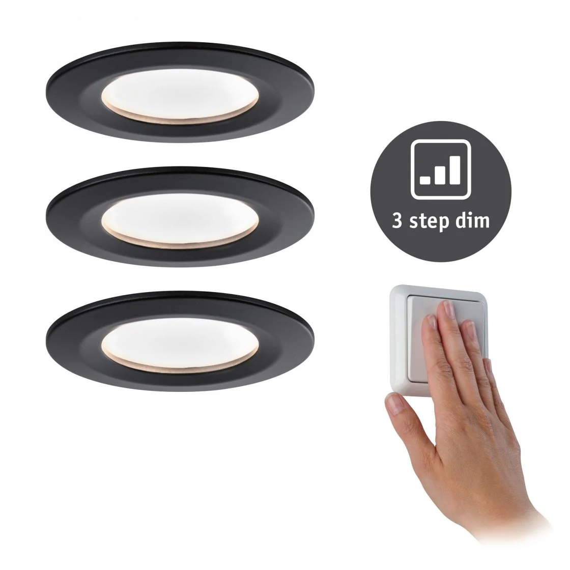LED Einbauleuchte Nova Coin Basisset starr IP44 rund 78mm Coin 3x6,5W 3x460lm 230V 2700K Schwarz matt