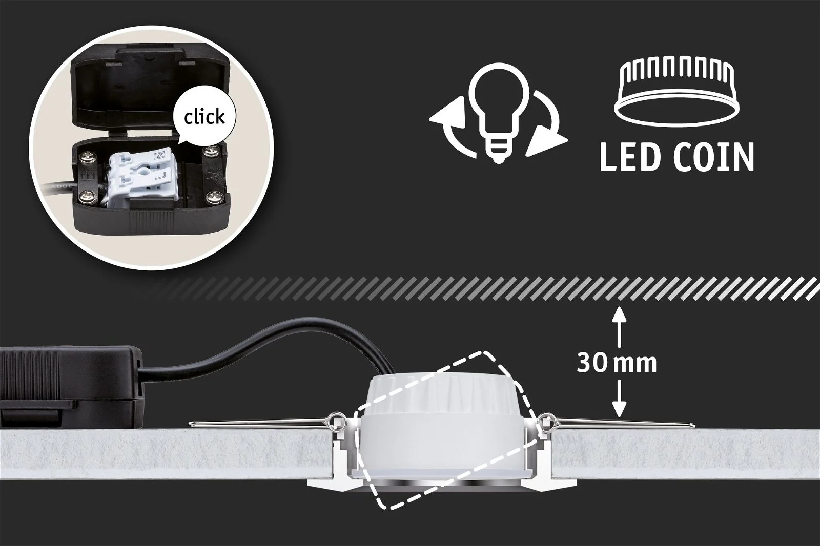 LED Modul Einbauleuchte Nova Coin rund 50mm Coin 6W 470lm 230V 2700K Satin - Image 3