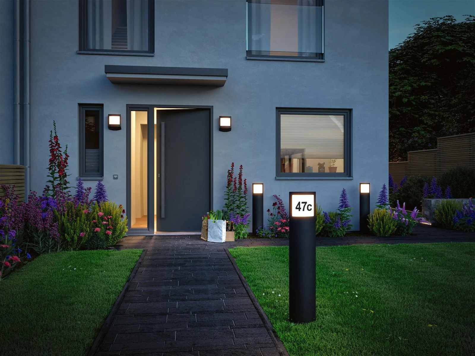 LED Pollerleuchte Padea Dämmerungssensor insektenfreundlich  IP44 847mm Tunable Warm 8,5W 700lm 230V Anthrazit Kunststoff - Image 4