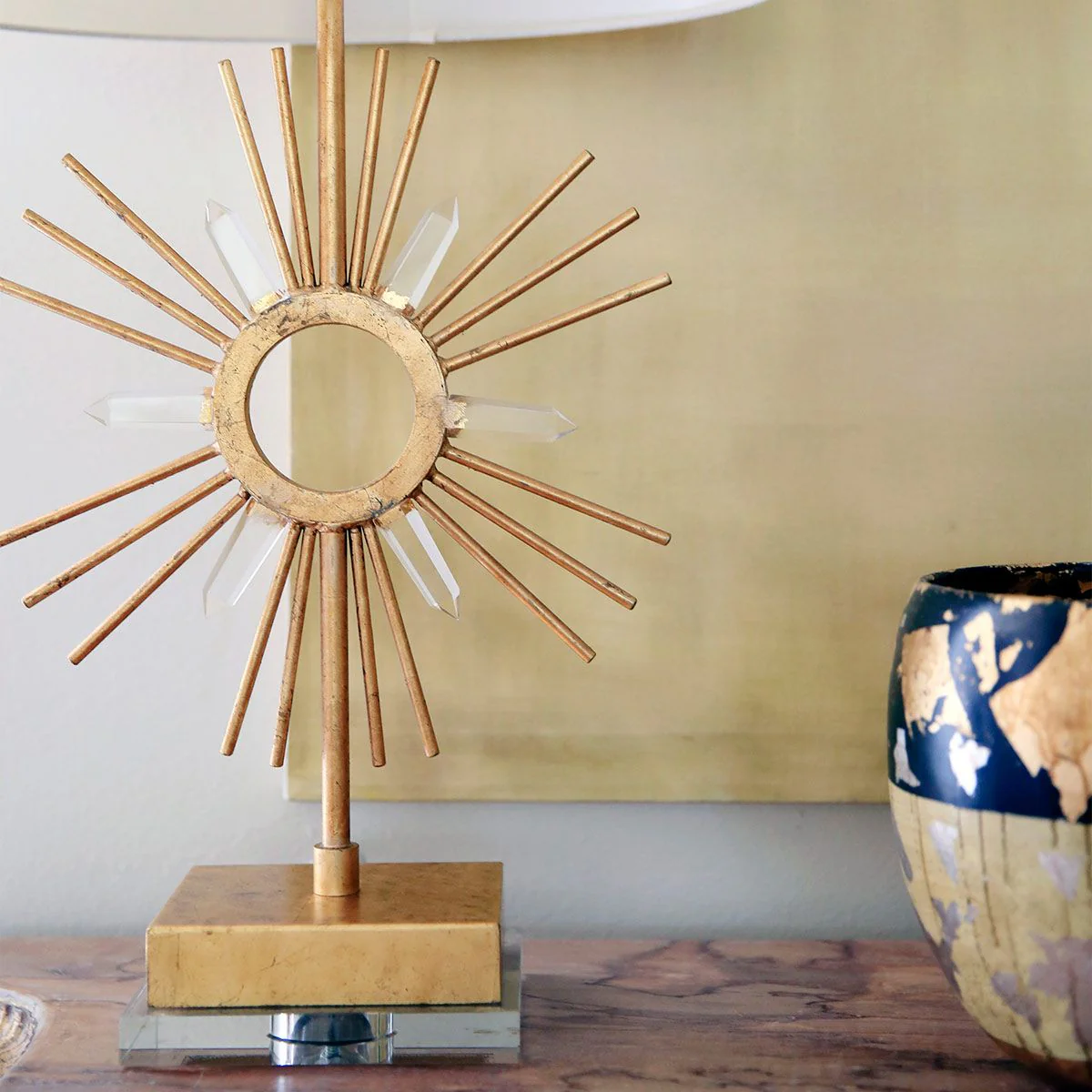 Tischlampe Sun King, 1-flammig, Antik-Gold, cremefarbener Schirm - Image 4